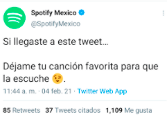 Conversar en redes sociales para dar a conocer la importancia de tu audiencia en tu marca, tal como lo hace Spotify.