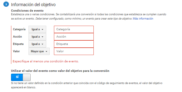 Pasos para elegir objetivos de conversión