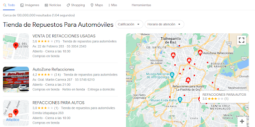Resultados al buscar por voz en Google.